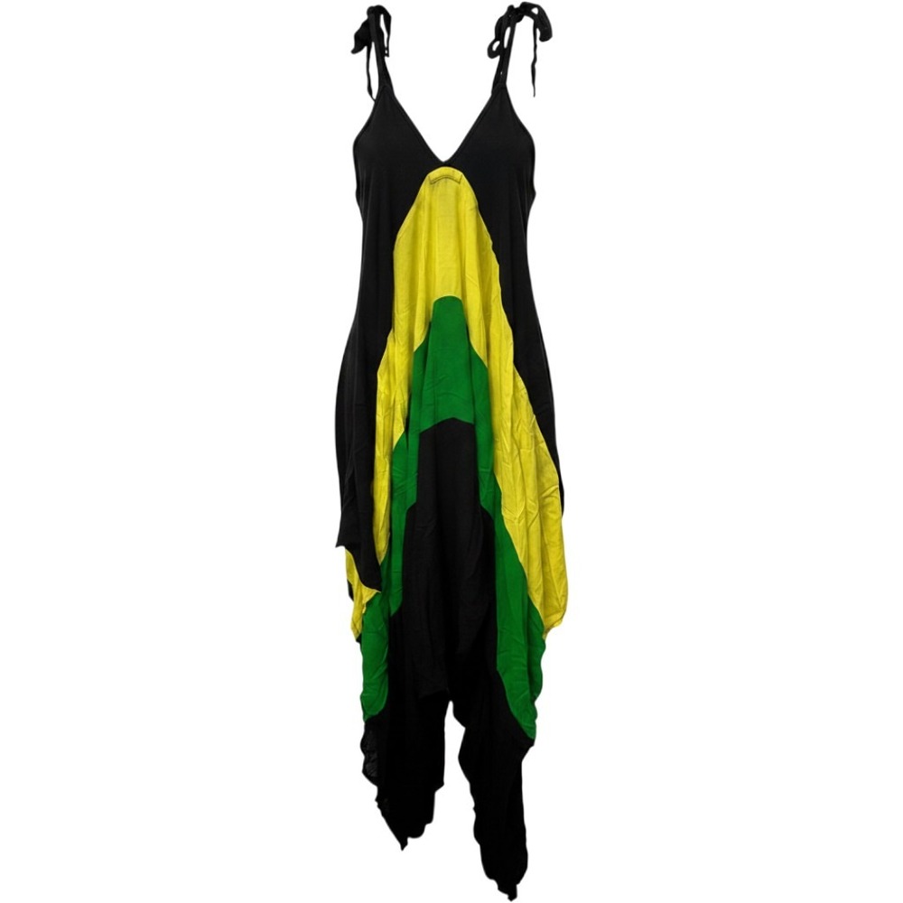 Creations Jamaican Flag Harem Jumpsuit Black Yellow Green Boho One Size Rayon - Picture 3 of 8